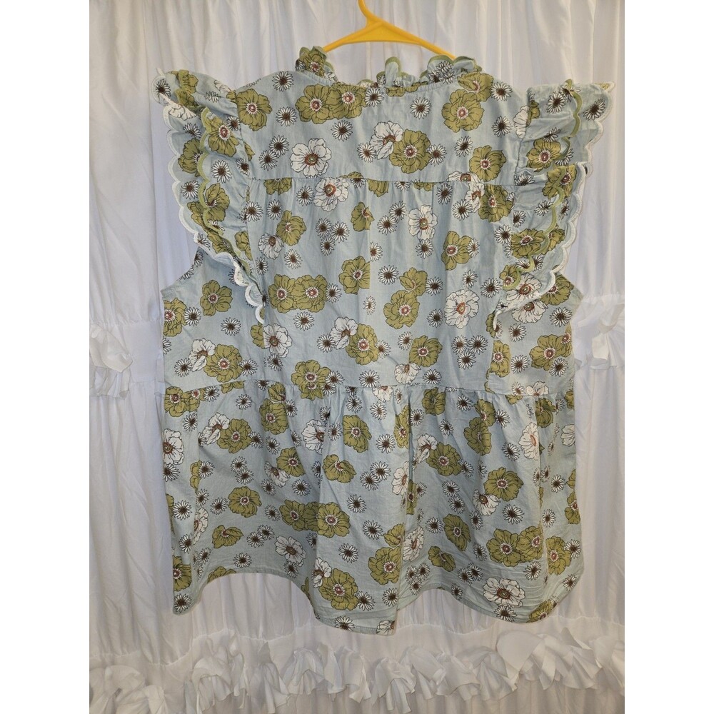 Umgee Women Blue Floral Peplum Ruffle Sleeve Boho Peasant Blouse - Picture 5 of 9